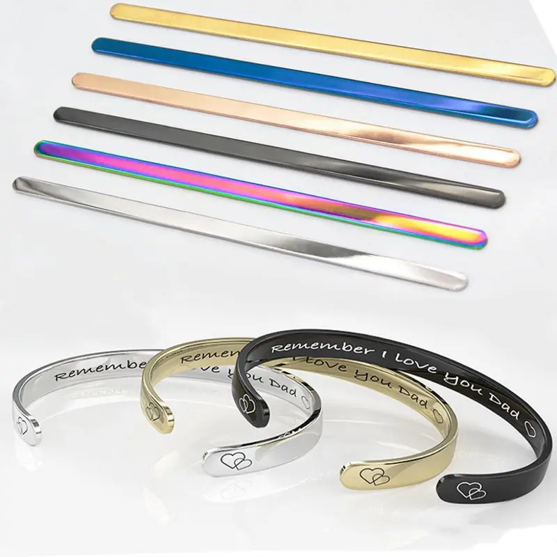 10pcs 4mm 6mm 8mm 1.8mm Thickness Mirror Polished Strip Cuff Bracelet For Women Can Laser Engrave Fashion Jewelry Accessories