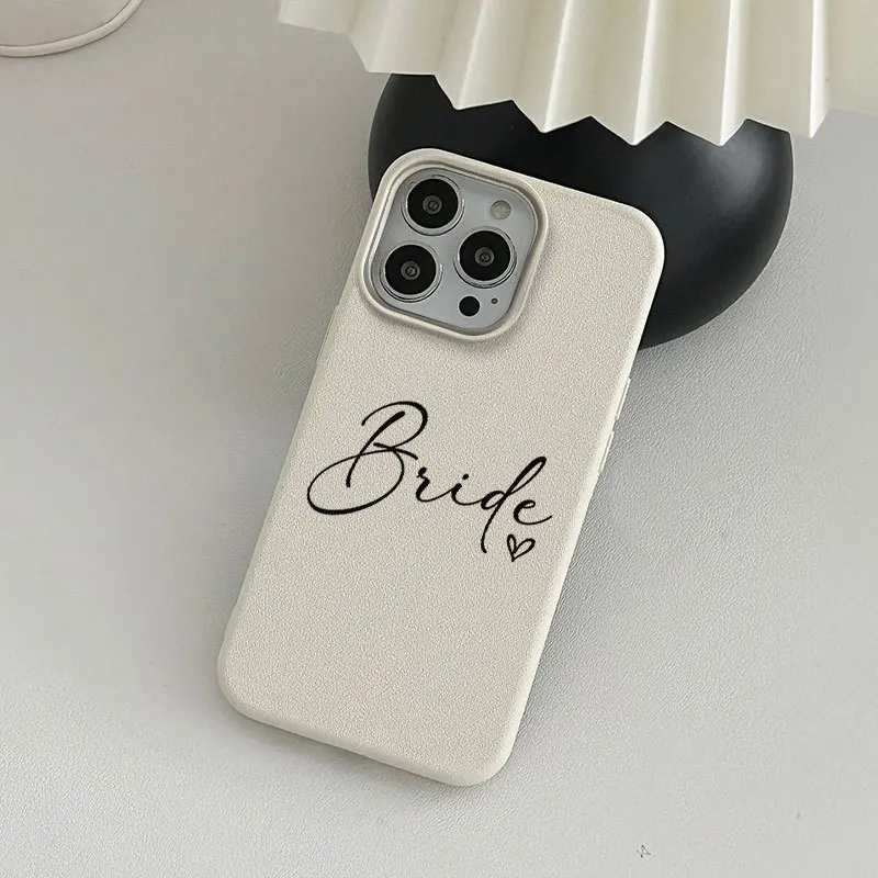 Bride Script Heart Cream Faux Leather Phone Case for iPhone17promax /16/15/14/13/12ProMax/11/11Pro Anti-drop protection view 3
