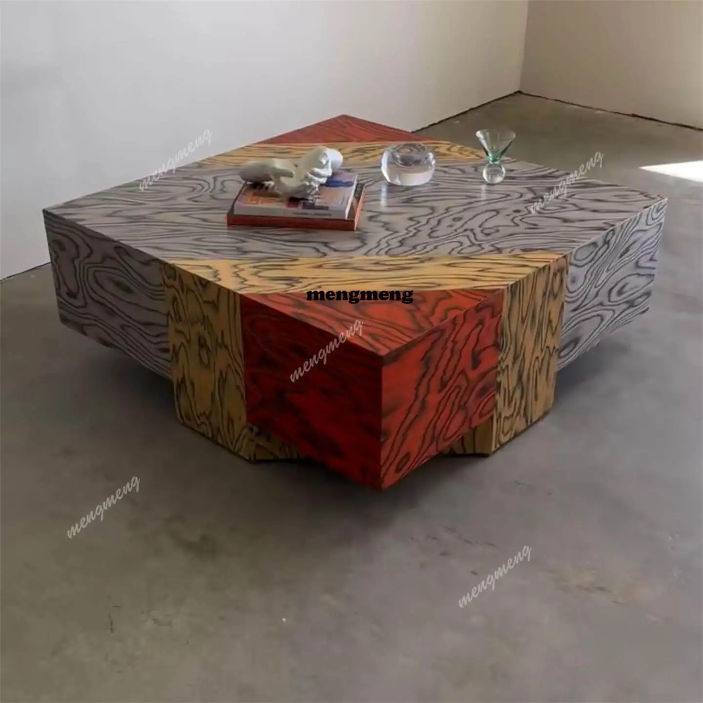 

Italian minimalist natural wood grain coffee table modern light luxury designer square living room coffee table