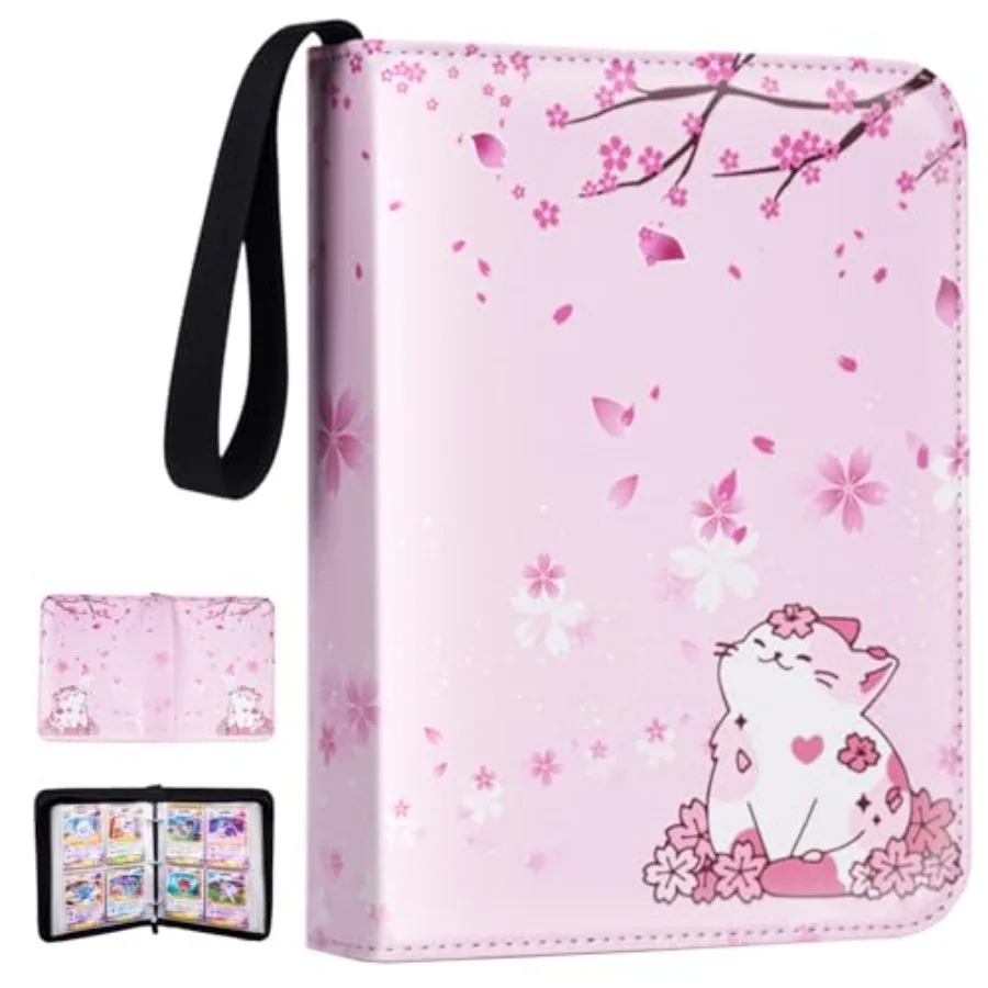 

CLOKORIA Card Binder for Girls Gifts, 440 Cards Collectible Trading Card Holder Case with 55 Sleeves, 4 Pocket for TCG Game Car