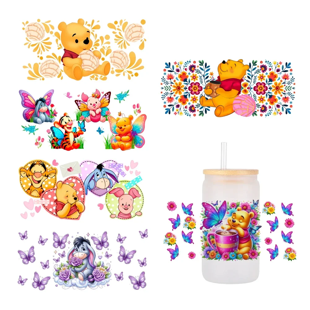 Disney Winnie Pooh Eeyore Piglet UV DTF Sticker For 16oz Glass Cups Wrap Transfer Sticker Custom Labels DIY Logo Waterproof