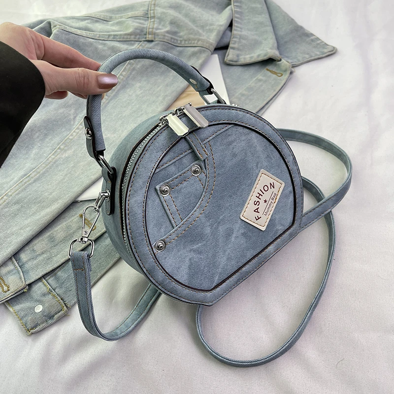 Runde Handtasche Retro Shoudler Taschen für Frauen 2024 Mini kleine Umhängetasche klassische Pu Griff Geldbörse Bolasas runde Einkaufstasche – Detail 21