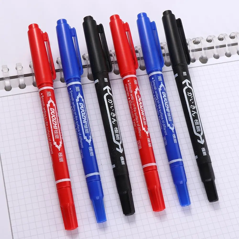 2Pcs/set Thin Pen Tip Tattoo Skin Marker Pen Black/Red/Blue Ink Waterproof Double Headed Marker Pen Large Capacity Stationery