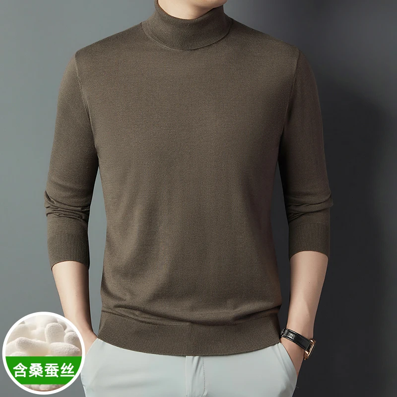 High Collar Silk Wool Men's Basic Sweater 2024 Autumn Turtleneck Knit Jumper Long Sleeve Knitwear Male  Pullover Knit Tops