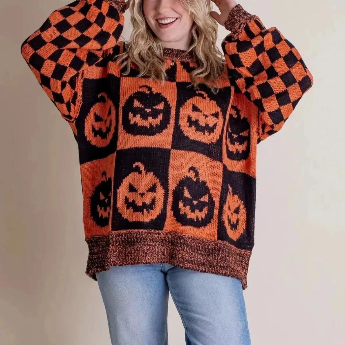 Halloween Ghost Knitted Sweaters Women Autumn Streetwear Harajuku Pumpkin Hoodie Winter Warm Loose Fashion Casual Pullovers