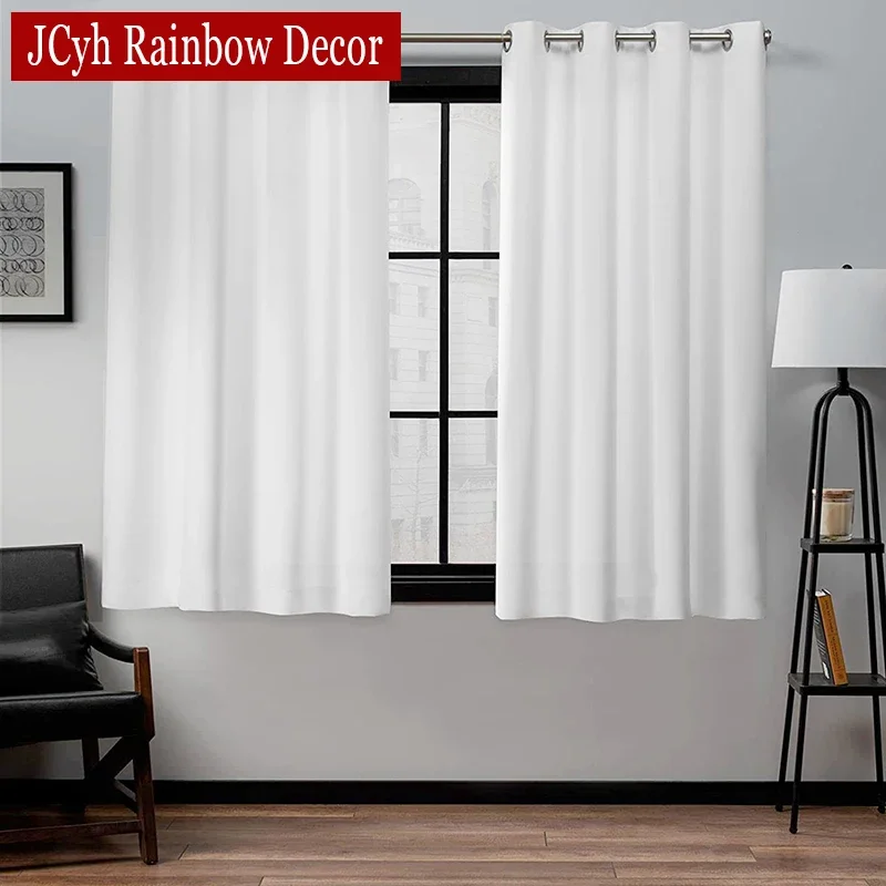 

White Blackout Short Curtains for Living Room Bedroom Ready-made Curtains for Kitchen Rooms Window Opaque Cortinas Shading 75%