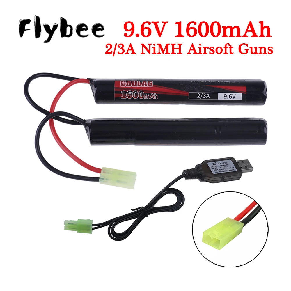 2/3A 9.6V 1600mAh Butterfly Airsoft Ni-MH Battery / Mini Tamiya Connector for M110 SR25 M249 M240B MP5 M14 G36C Guns Toys Parts