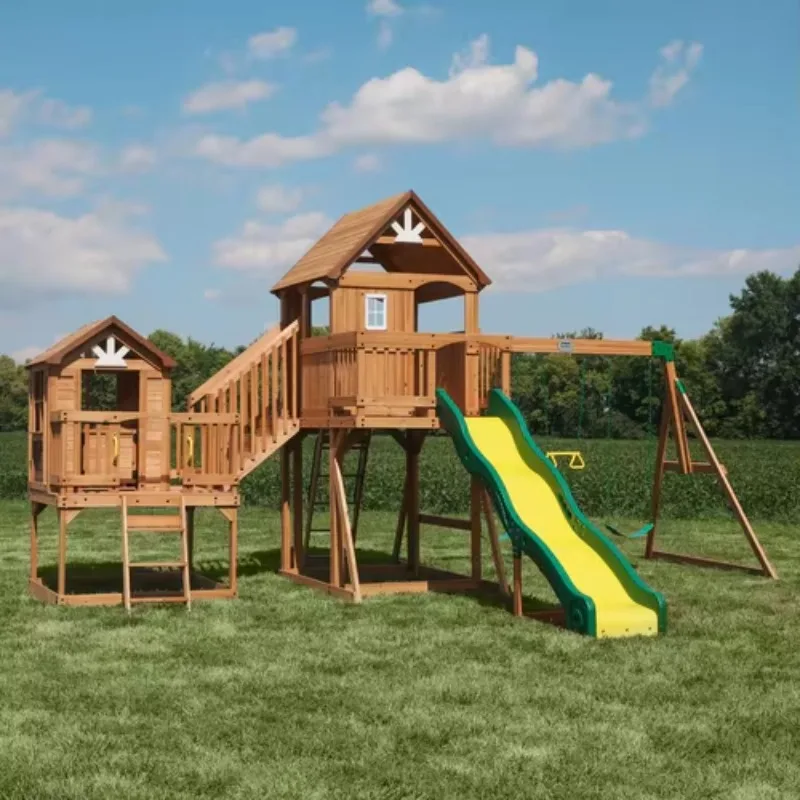 Outdoor Jungle Gym Wooden Climbing Frame Backyard Small Slide and Swing Playground Set Playground Swing Set Kit with Swing Seat