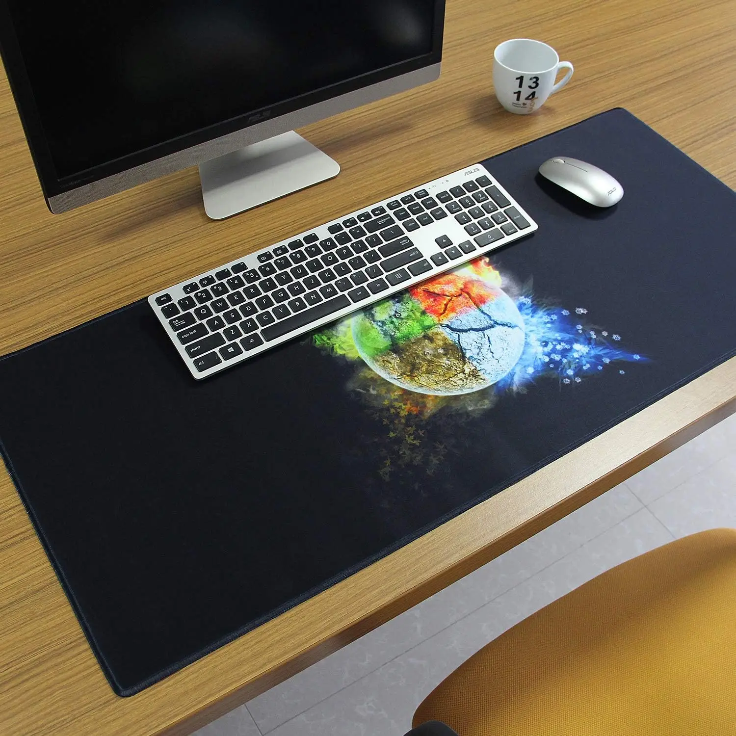 Four Elements Large Extended Gaming Mouse Mat with Non-Slip Rubber  35.4 x 15.7 inch Base Stitched Edges Mouse Pad for Computer