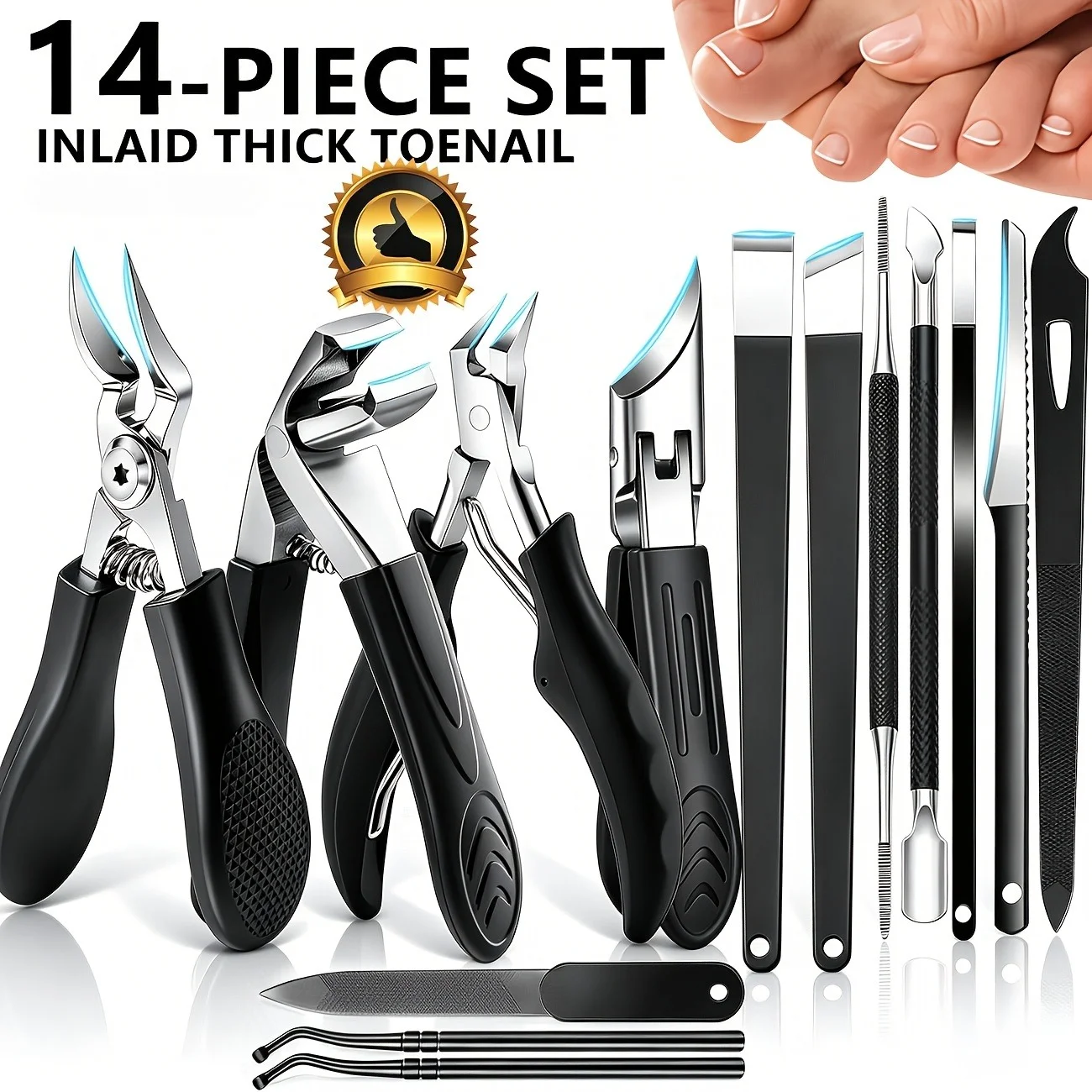 14-teiliges Hochleistungs-Nagelknipser-Set mit langem Griff, professionelle Maniküre-Werkzeuge mit scharfen, großen, gebogenen Klingen; leicht zu reinigen