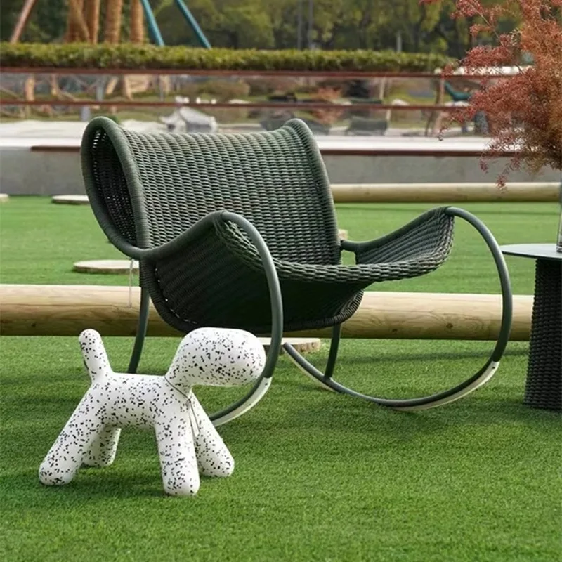 Balcony Leisure Chair Outdoor Sofa Rattan Woven Rocking Chair Table Tea Table Set Garden Waterproof Sunbathing Modern Aluminum