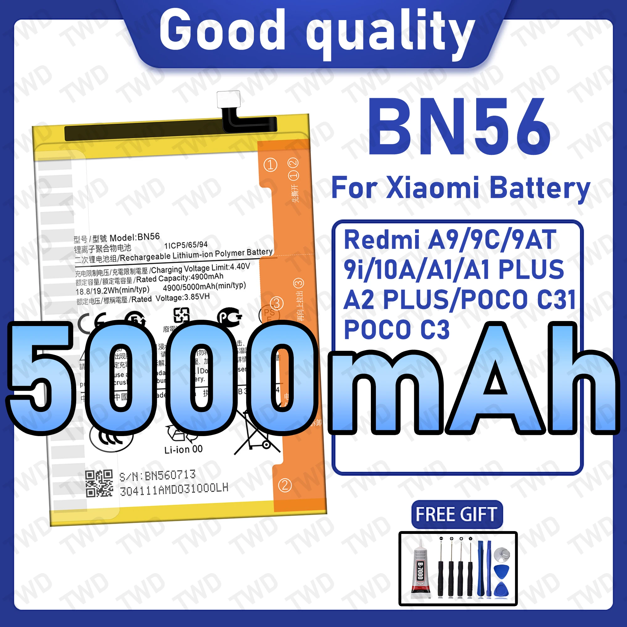BN56 大容量バッテリー Xiaomi Redmi A9/9C/9AT/9i/10A/A1 バッテリー新しい高品質 + 無料ツール