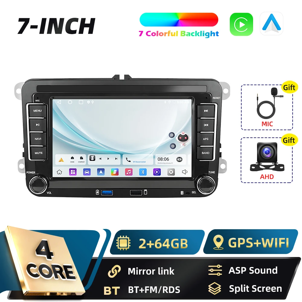 Podofo Carplay 2Din Android Auto Multimedia Speler voor VW SAGITAR JATTA JETTA MAGOTAN Android Auto GPS Mirror Link Auto Audio