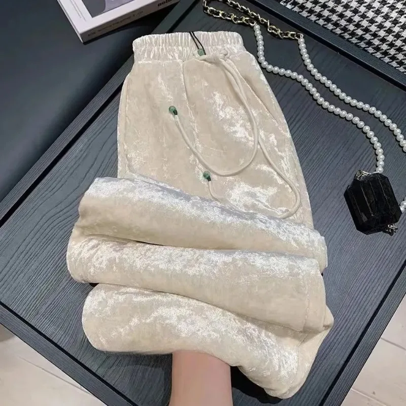 

Новые эластичные бархатные повседневные брюки в китайском стиле на осень и зиму, утягивающие свободные и универсальные прямые брюки с высокой талией