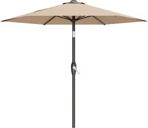 7.5FT Outdoor Patio Umbrella with Tilt/Crank, 6 Sturdy Ribs for Pool Deck Garden Backyard in Beige