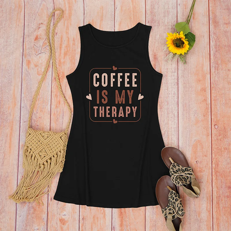 Fashionable Loose Coffee Letter Printed T-shirt Dress for Women's Summer Casual Short Sleeved Long Pullover Casual Dress