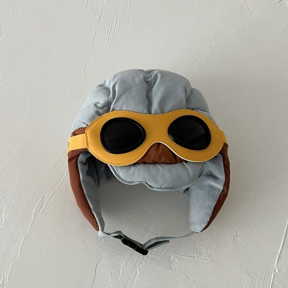 

New Windproof Pilot Hat with Glasses Thickned Ear Protection Cap Cold Proof Warm Hat Children