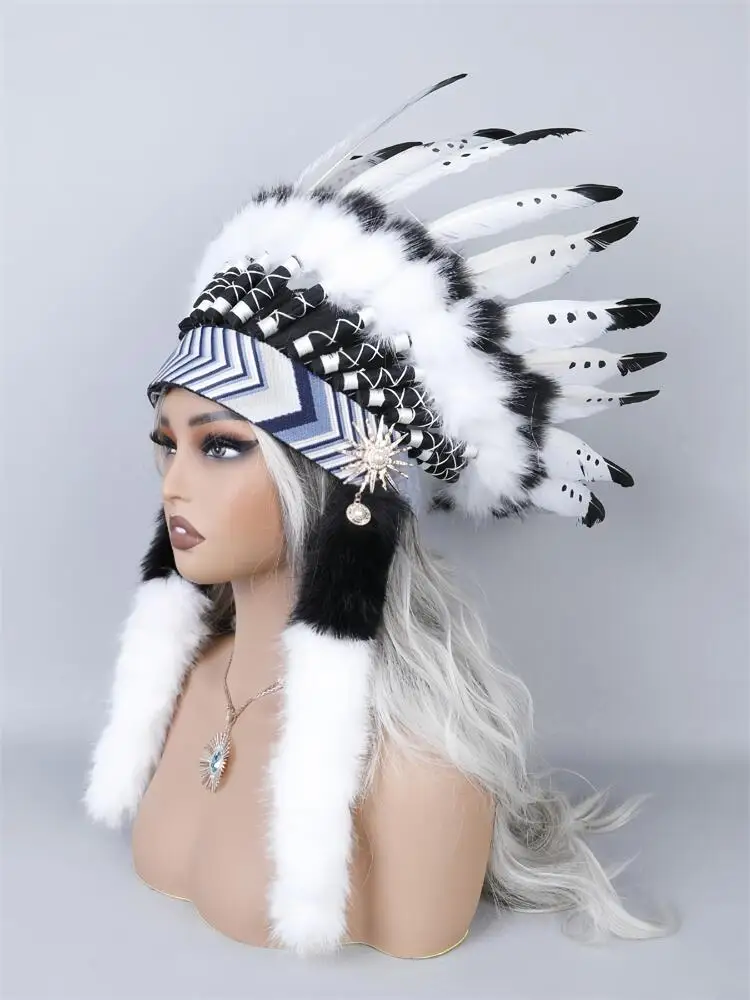 Funky Chief Kopfschmuck für Damen mit Federn für Halloween, Bühnenkostüm, Aufführungen, Fotografie und Modenschau, Accesso – Detail 3