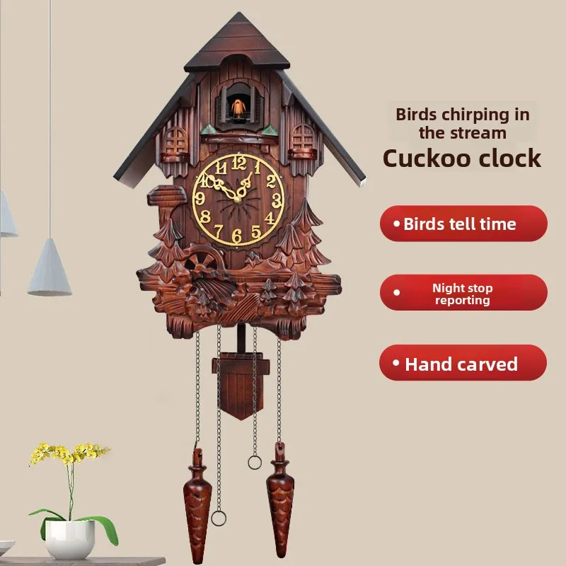 Wooden Handcrafted Cuckoo Clock for Wall with Cuccu Chimes and Swing Pendulum for Home Nordic  Decor Solid Wood Cuccu Watch