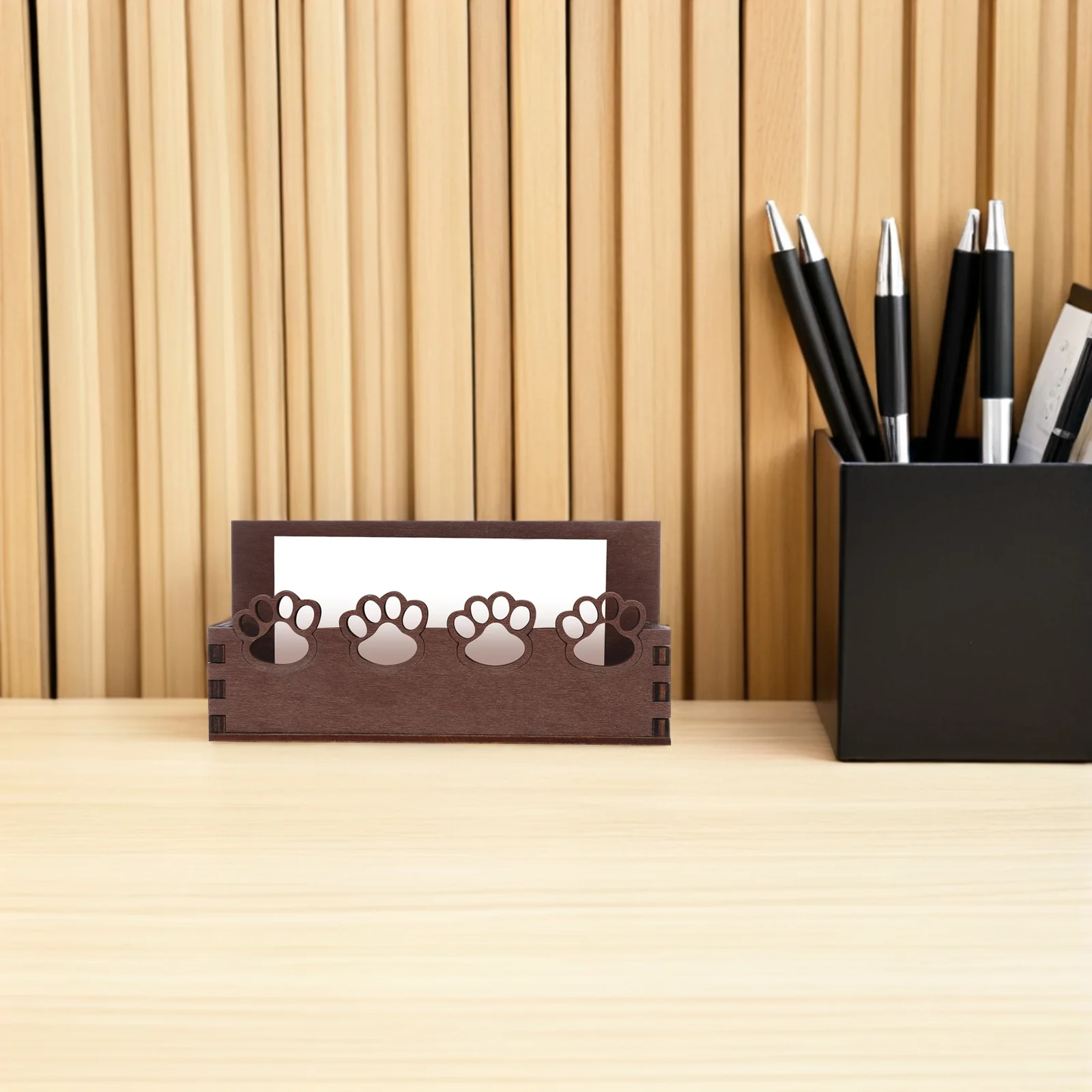 

2Pcs Cat Paw Wooden Business Card Holder Office Desktop Organizer Rustic Name Card Display Stand Desk Organizer