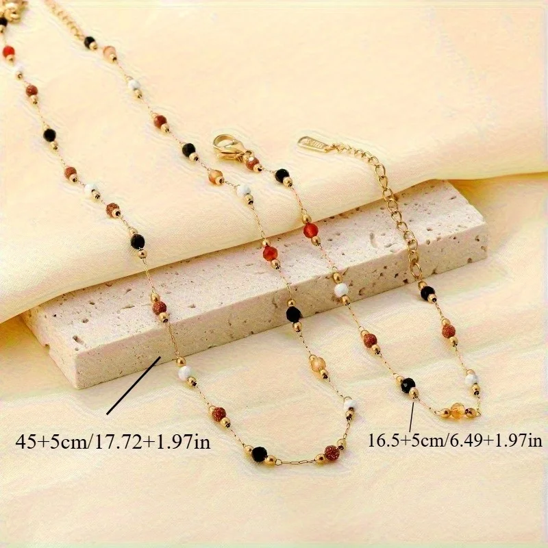 2pc Bohemian Multicolor Stone Necklace & Bracelet Set