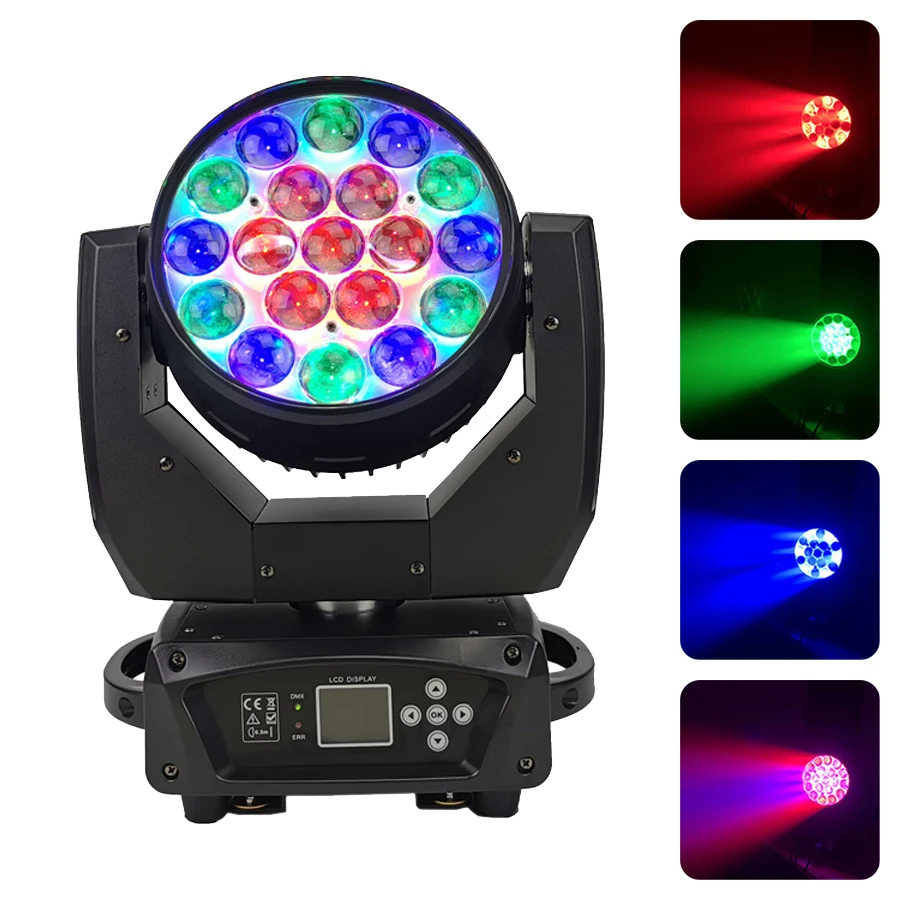 

LED 19x15W RGBW 4-in-1 Disco Moving Head Stage Light Dye Focusing Spotlight DMX Control DJ Party Large Event Stage Performance