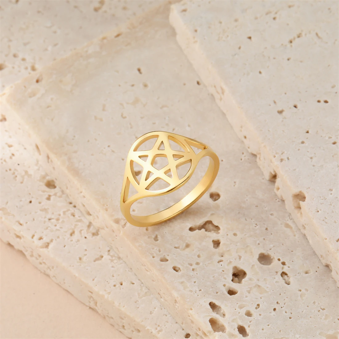 EUEAVAN Minimalism Pentagram Rings for Women Stainless Steel Judaism Star of David Ring Amulet Jewelry Anniversary Gift