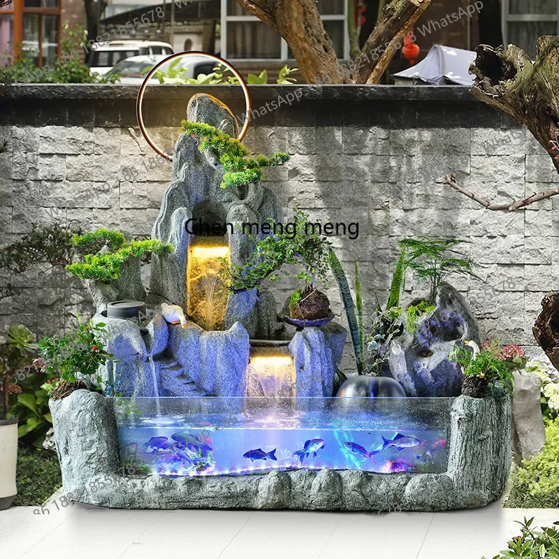 A74Large, feng shui wheel ornament, office lucky fish tank floor-to-ceiling bonsai living room decoration