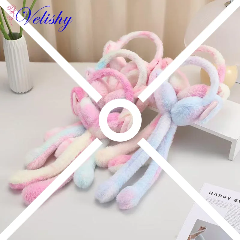 Moving Rabbit Ears Plush Earmuffs - Unisex Warm Ear Warmers For Men Women Kids, Popular Online Style Winter Cold-Proof Ear Cover