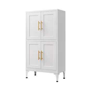 Image White Metal Kitchen Pantry Storage Cabinet with Doors and Shelves Storage Cabinet for Kitchen Living Room and Dining Room