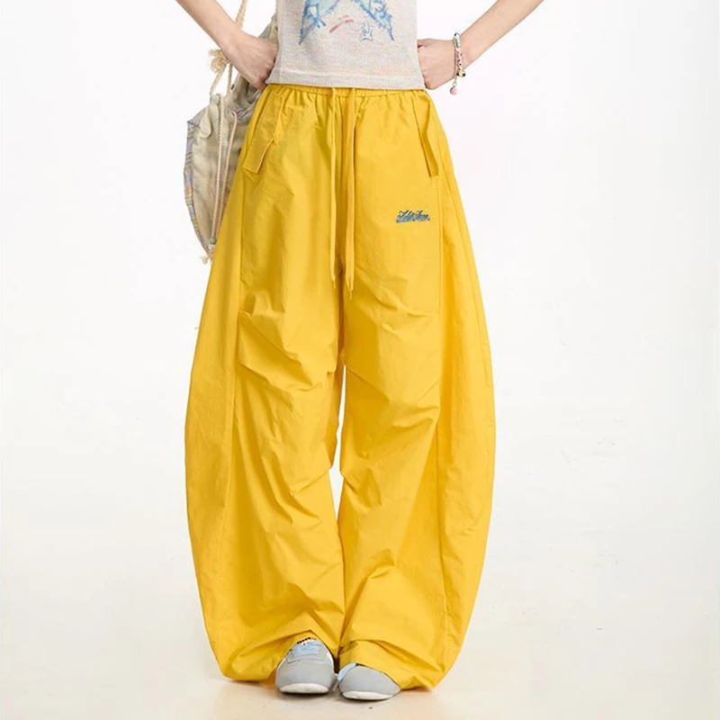Y2K Streetwear Cargo pantalon femmes taille haute lettre ample Hip Hop pantalon Vintage américain à lacets poches dame parachutiste pantalon