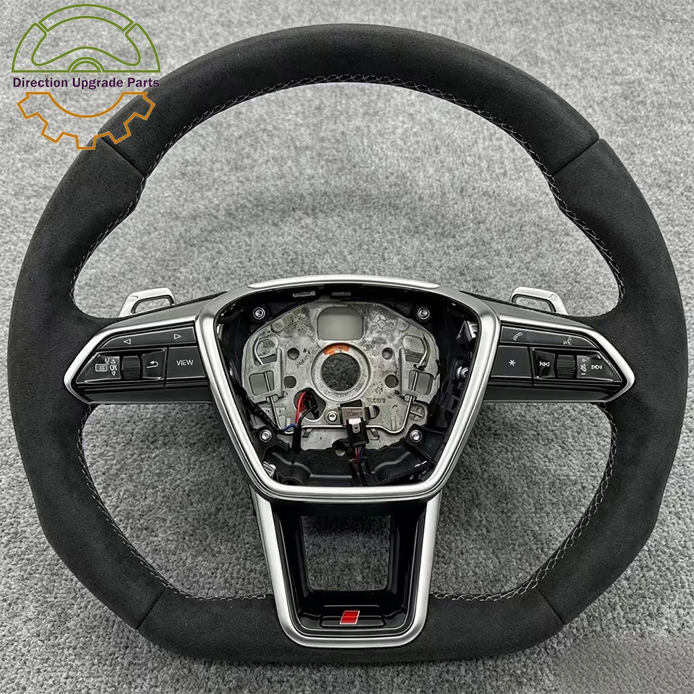 

For Audi A6 RS6 C8 Full Suede Leather White Line Flat Bottomed Sports Steering Wheel