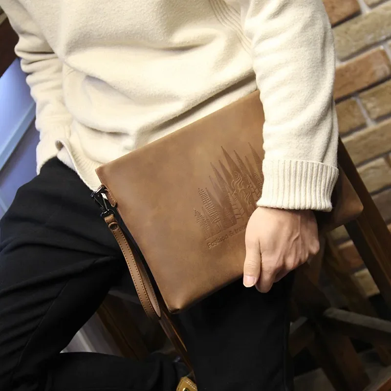 Stylish Clutch Bag for Men Crazy Horse PU Leather Business Clutch Envelope Bag IPAD File Bag