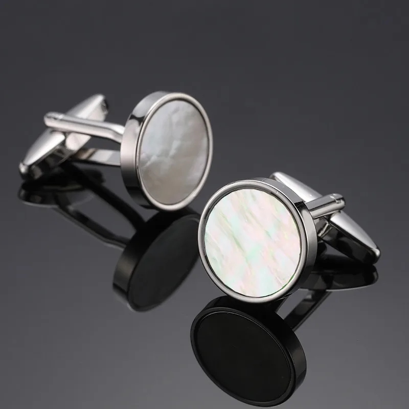 High Quality Copper Cufflinks Gold Silver Square Brushed Cuff-links Mens French Shirt Cuffs with Round Shell Zircon Rose Inlay
