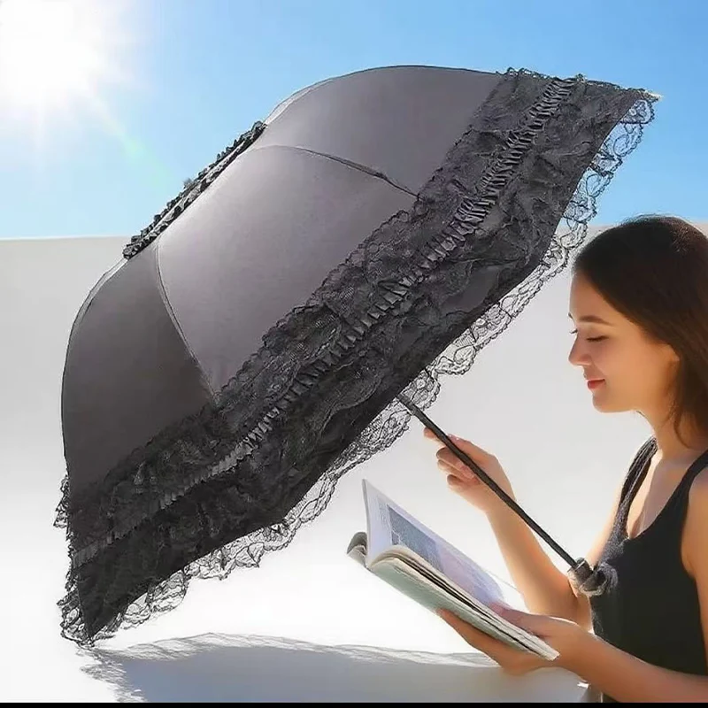 

Винтажный кружевной зонтик, складной готический зонт в стиле Лолиты, женский зонт от дождя, защита от ультрафиолета, купольный реквизит, зонтик для женщин