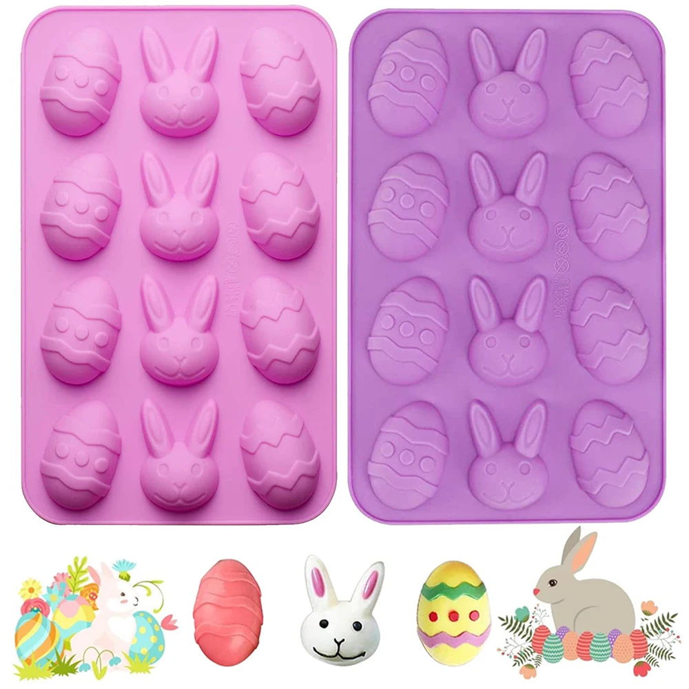 

12-Cavity Easter Silicone Chocolate Mold 3D Easter Egg Bunny Cake Jelly Dessert Pastry Soap Mould Cupcake Party Decorating Tools