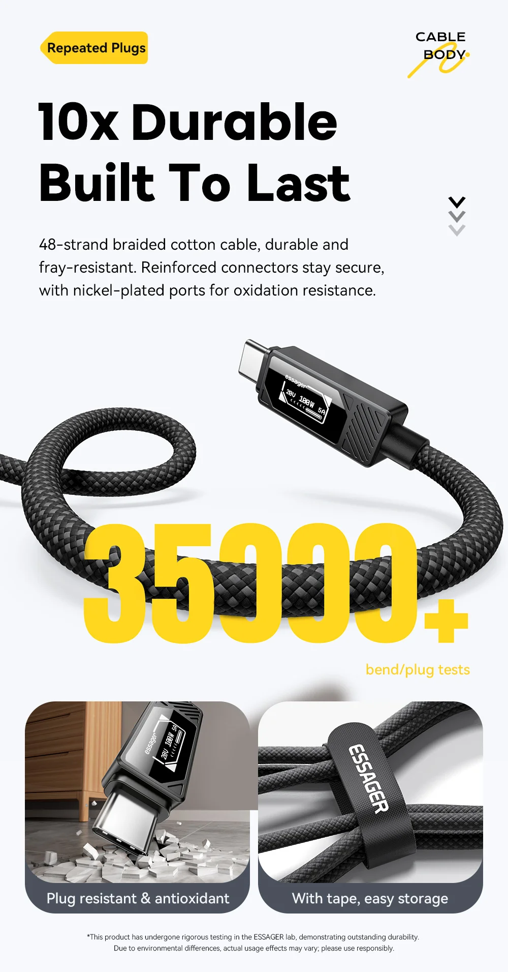 ESSAGER 100 W Typ-C-Kabel mit Digitalanzeige PD-Schnellladekabel für MacBook Pro/Air iPhone 16/15/14 iPad USB-C-Kabel – Detail 11