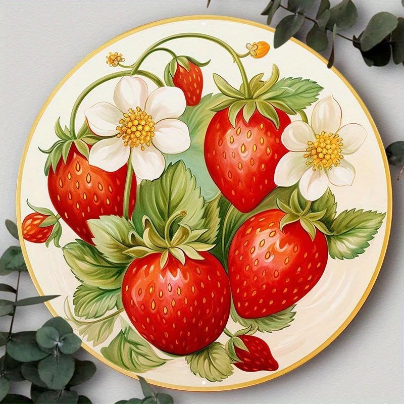 

1pc 8x8in Aluminum Metal Sign, Strawberry Sign, Wreath, Strawberry Kitchen Decoration Suitable For Various Scenarios vintage