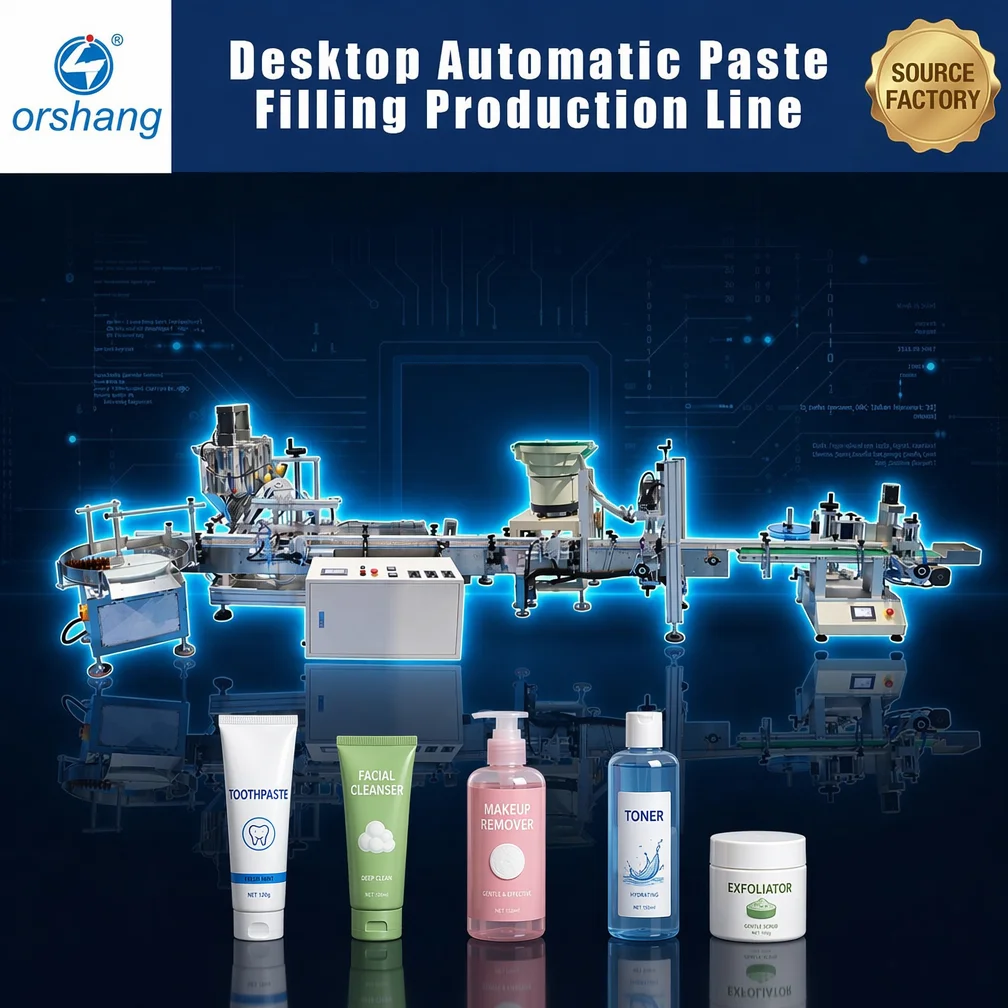 Orshang Multi Function Tabletop Automatic Paste Cream Filling Line for Cosmetic Lotion Shampoo Bottle