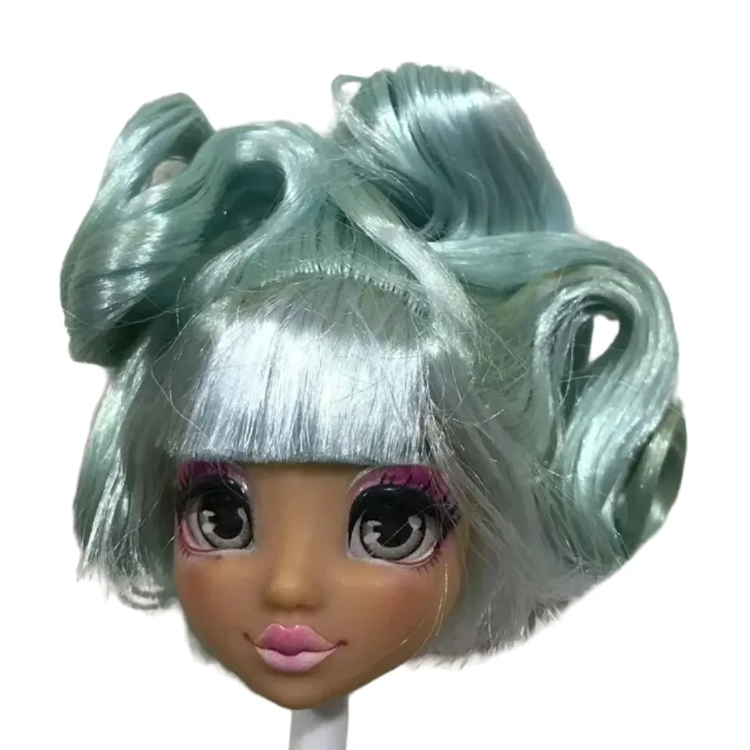 オリジナル人形ヘッドキラキラアライブメガネ目人形パーツ黒紫青ゴールド髪白い肌人形アクセサリー