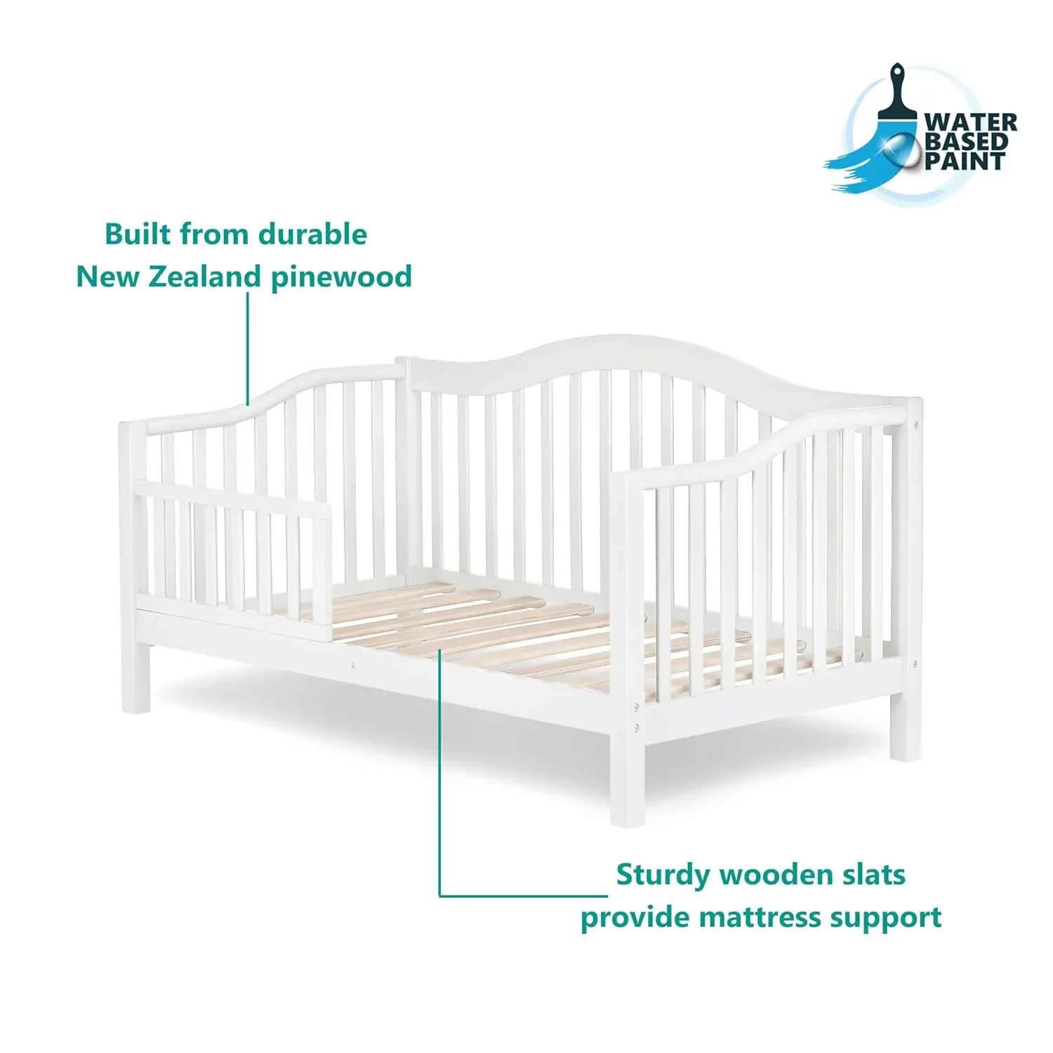 سرير On Me Austin للأطفال الصغار باللون الأبيض، معتمد من Greenguard Gold مقاس 54 × 30 × 29 بوصة (عبوة من قطعة واحدة) #3