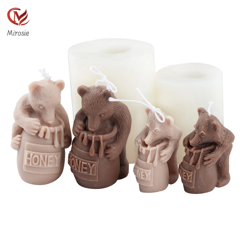 

Mirosie Silicone Honeypot Bear Candle Mold Tree Stump 3D Animal Stealing Honey Bear Aromatherapy Beeswax Candle Mold Cake Tools