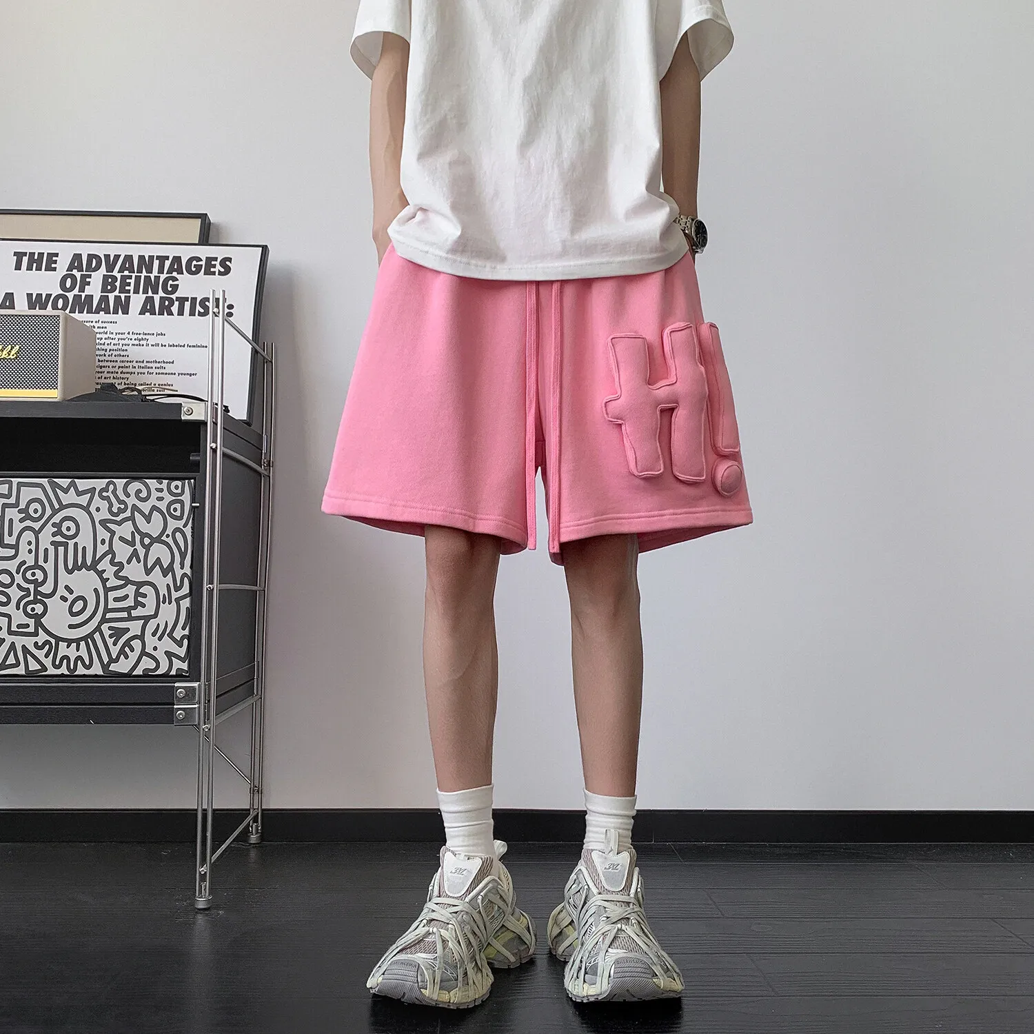 

Летние мешковатые шорты в стиле Харадзюку, мужские свободные черные баскетбольные шорты для бега Y2k, дизайнерские корейские шорты Hi 3D, новые спортивные шорты