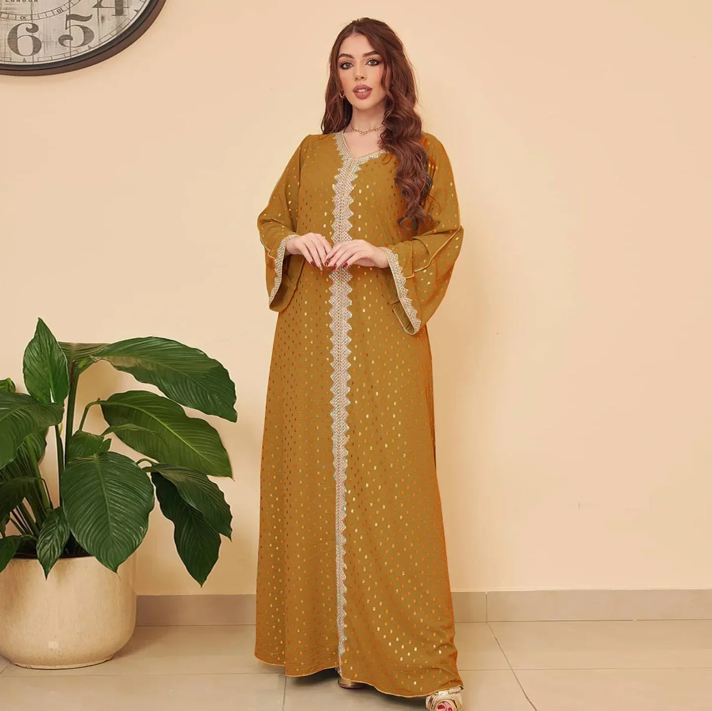 Trend Bronzing Muslim Dress Women Islamic Clothing Arab Abaya Robe Long Sleeve Elegant Party Casual Dubai Gown Dress Kaftan