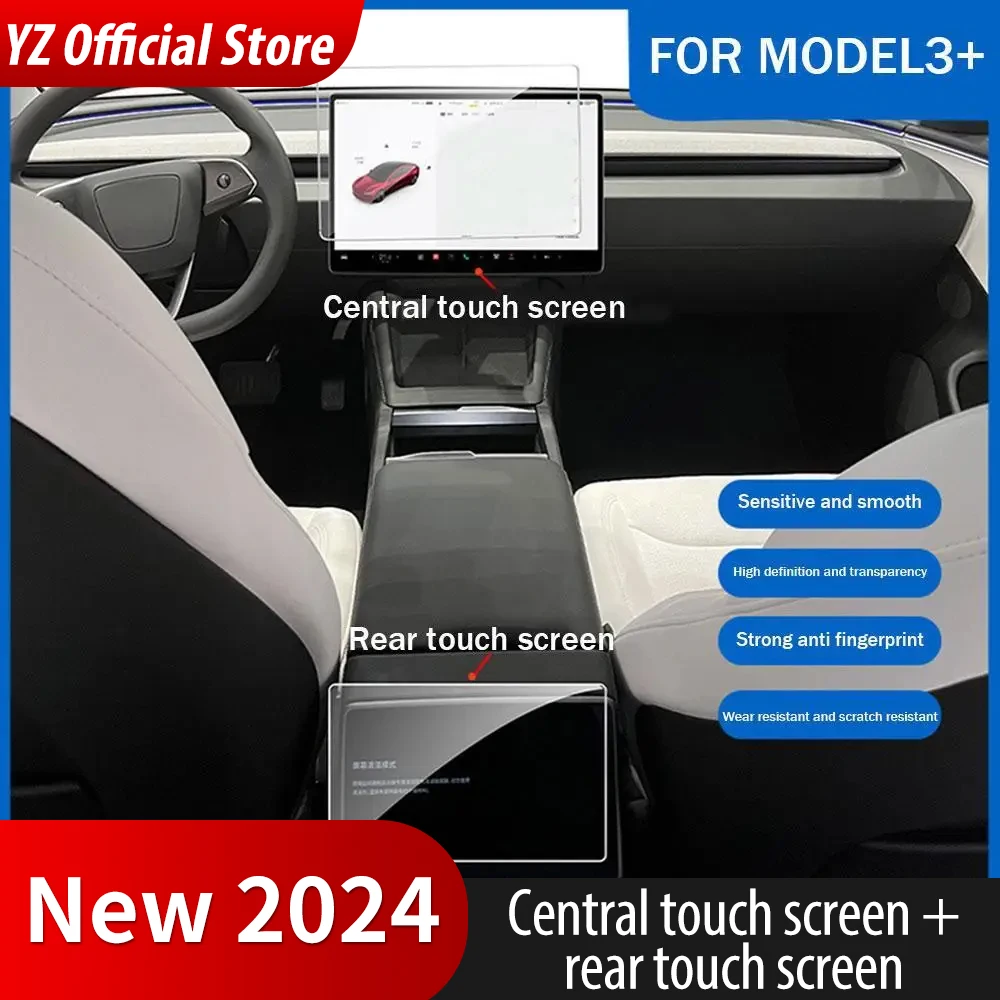 YZ Tempered Glass Film Protector for New Tesla Model 3 Highland 2024 Rear Row Center Control Touch Screen Protective Film