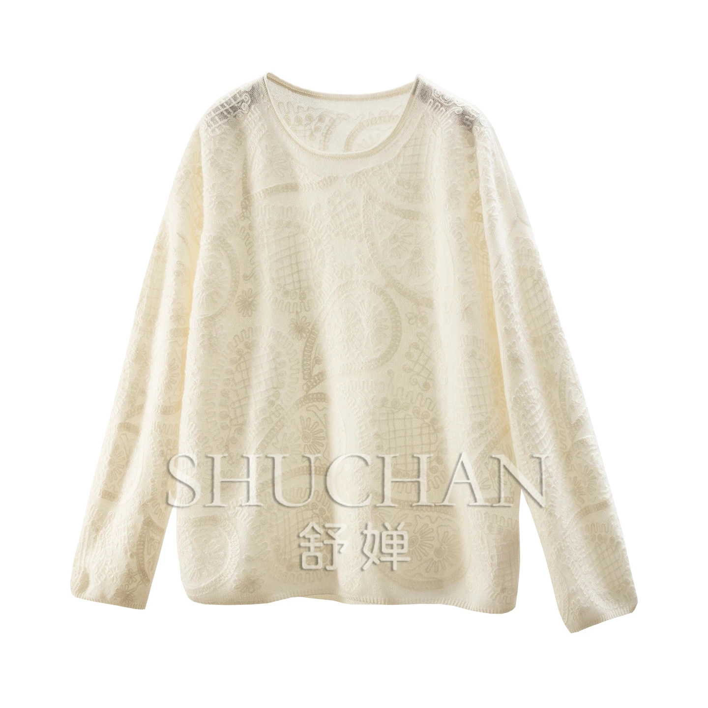 

Embroidery Light and Fluffy 100 Cashmere Cashew Flower Embroidered Sweater Women 54E2 Sueters De Mujer