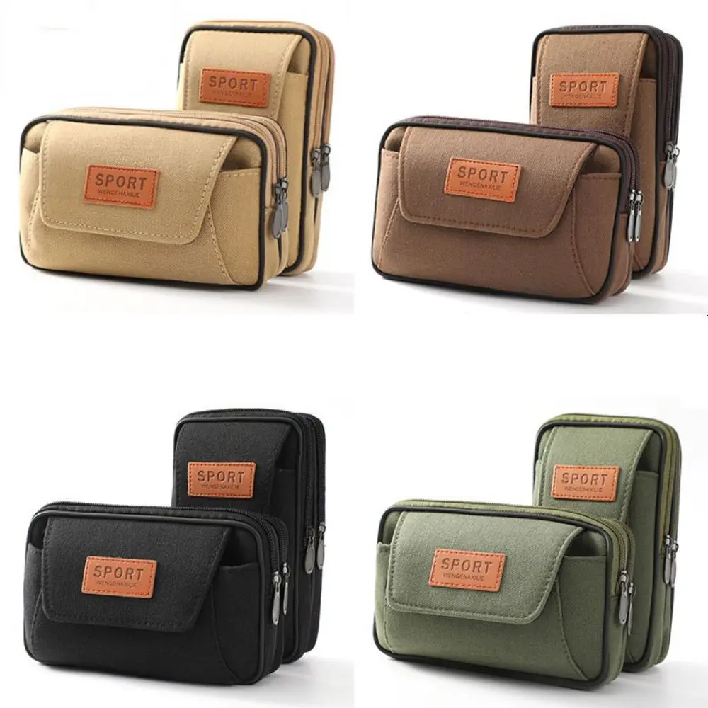 Casual Zipper Canvas Multi Layer Belt Pouch Belt marsupio Phone Pouch Sport Purse