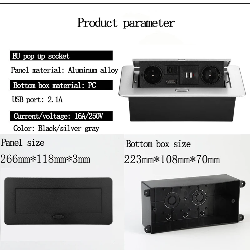 Hidden EU German Standard Power Multimedia Desktop Socket Embedded USB Fast Charge Hdmi Multi-Function Countertop Socket