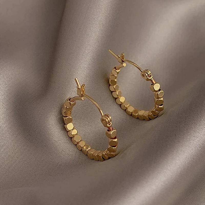 Gold Color Square Beaded Hoop Earings Exquisite Hollow Round Earrings For Women Party Wedding Geometric Ear Jewelry Gifts image 5