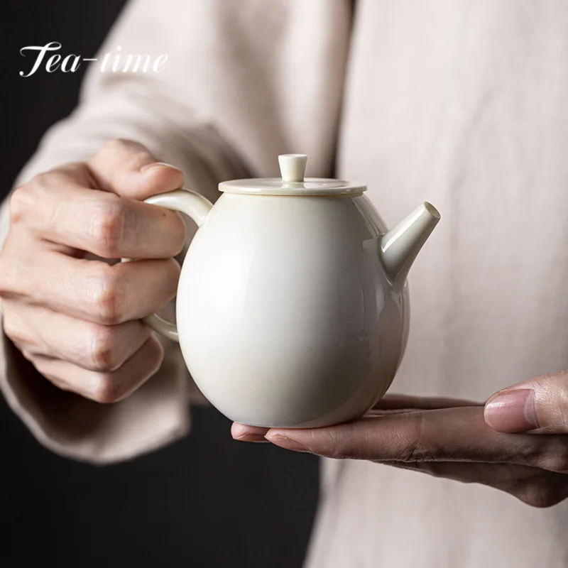 180ml Handmade Celadon Gray Glazed Ceramic Teapot Vintage Pot Tea Soaking Kettle with Ball Hole Puer Drinkware Ornaments Gifts